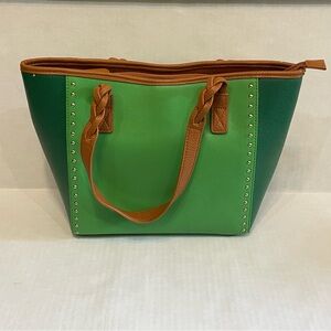The Danbury Mint Green Brown Zip Close Women’s Shoulder Tote Bag Purse